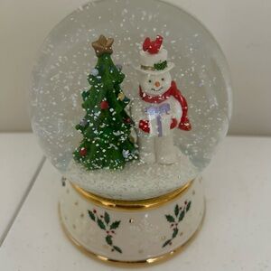 Festive Snowman and Tree Holiday Snow Globe by Lenox with Box